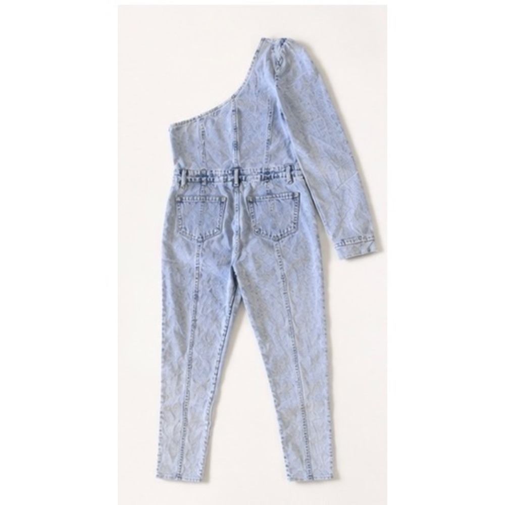 Emprada One Shoulder Denim Jumpsuit Women's Medium Light Wash Stretch Y2K - Picture 3 of 11